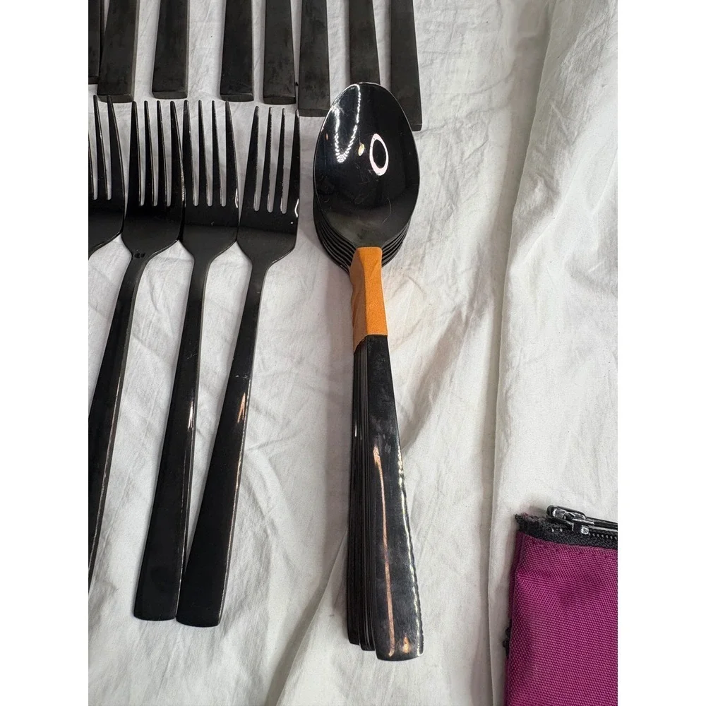 Black Silverware Set 46 Piece Flatware Utensils Knives Forks Spoons Dining